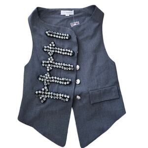 Vintage NWT Alythea Vest Jeweled Embellished Silver Button Gray Size SM Jeweled